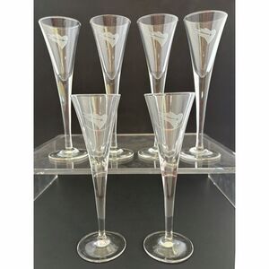 Etched Schnapps Cordial Stemmed Glasses Set 6 Liquor Heart Scandinavian